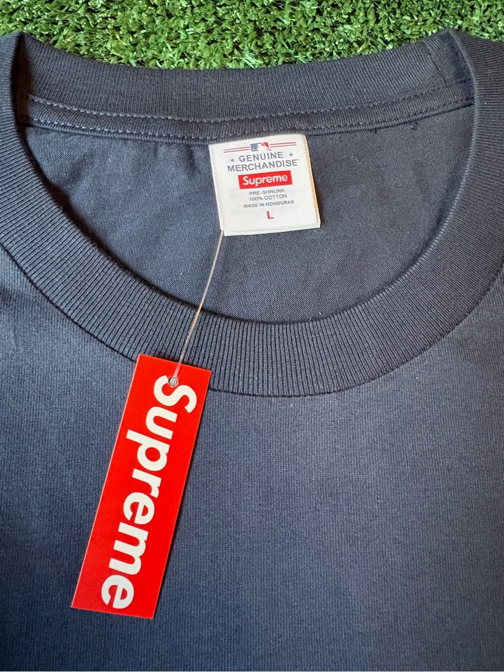 Supreme Black Tee with Light Blue Yankees Script - Picture 6 of 8